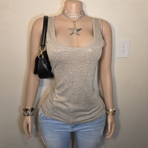 ☆Essentials Milano Beige Sheer Studded Tank Top☆